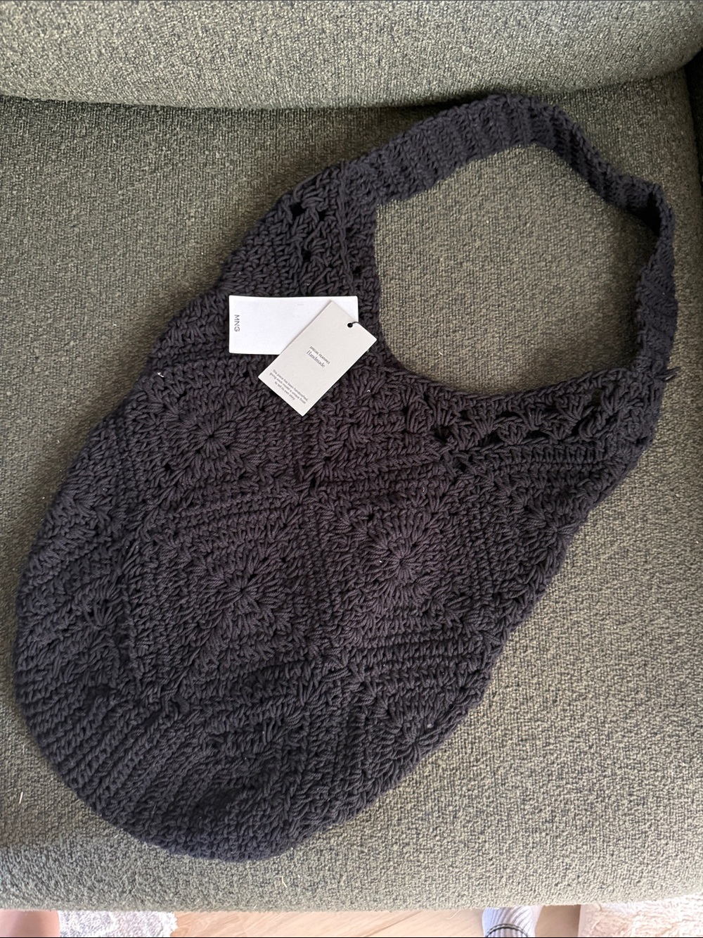 Hand-Crocheted Black Mango Shoulder Bag